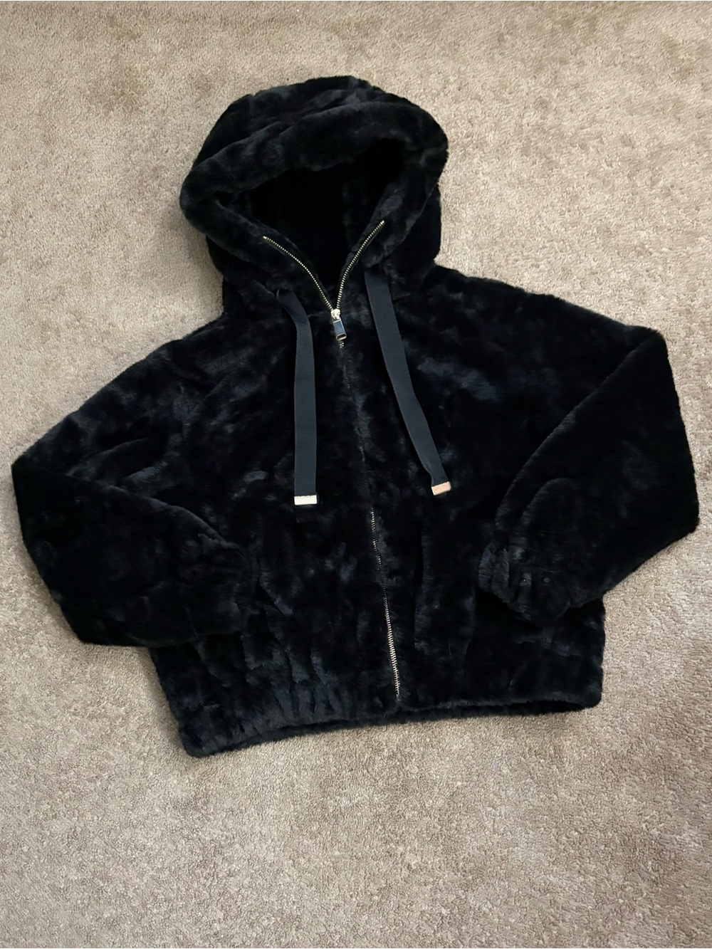 Truth by Republic Jacket Tan Faux Fur Zip Up Hoodie Jacket Women’s Small